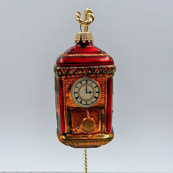 Krebs Grandmother Clock Glass Ornament Germany Pendulum Glitter 3.25 Inch - Picture 1 of 8